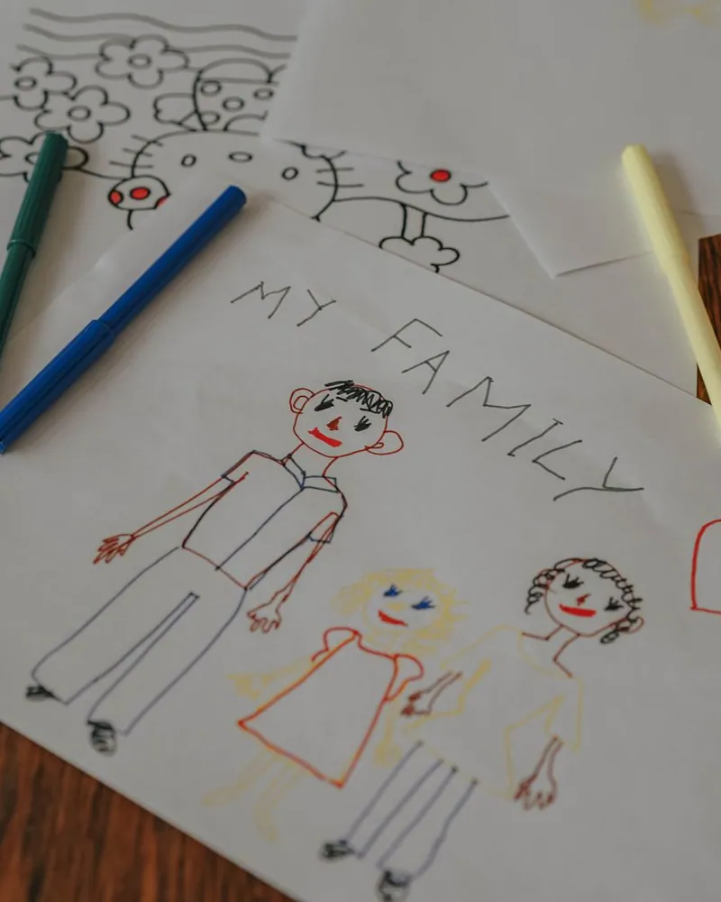 孩子用蠟筆畫的全家福